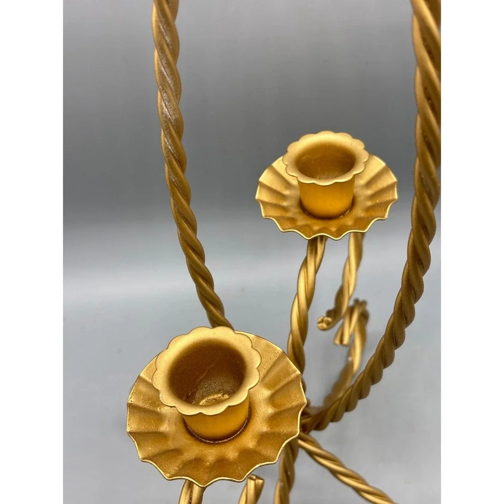Vtg Gold Twisted Metal Rope Candelabra Set 2‎ Hollywood Regency Candle Holders